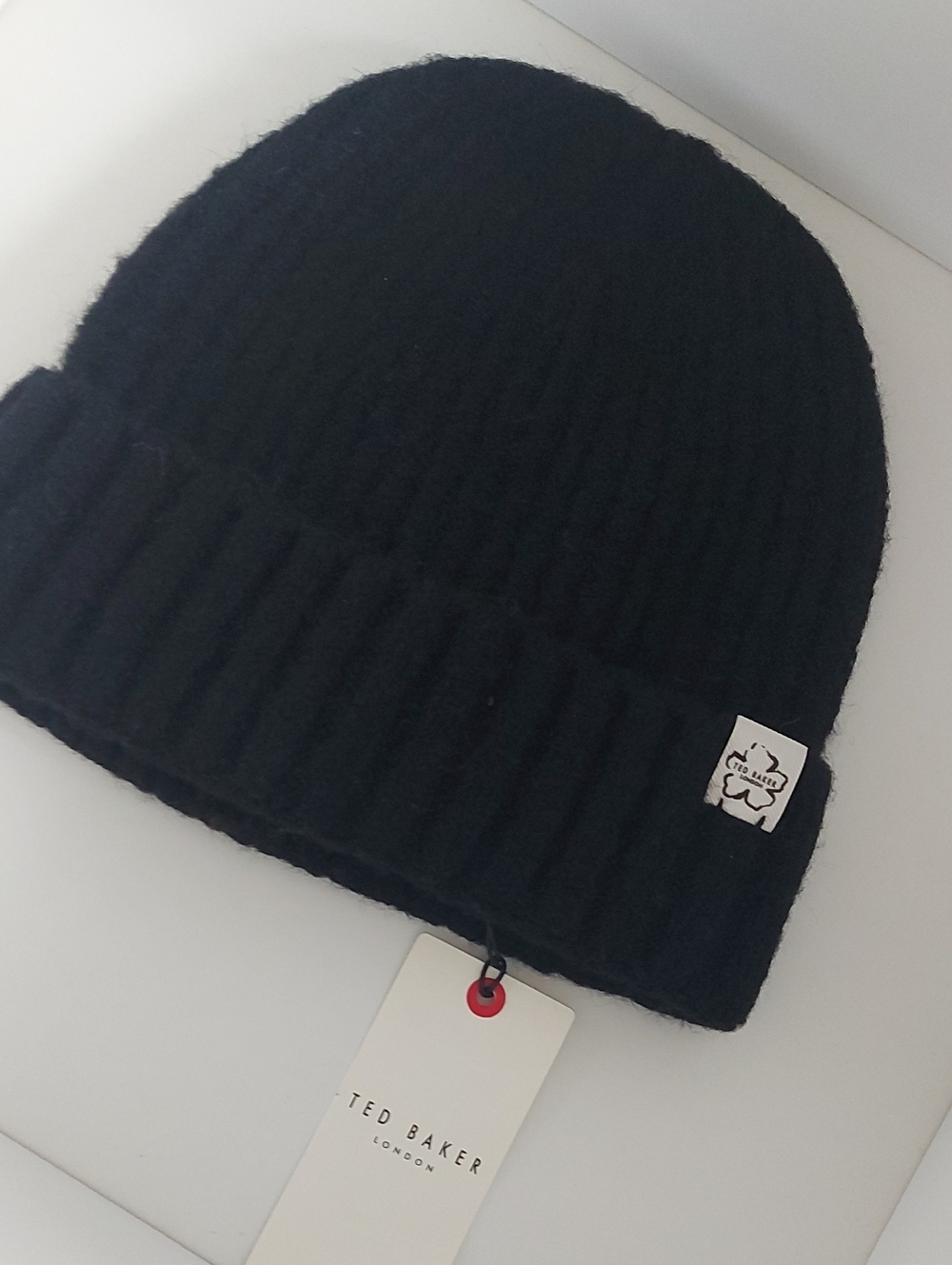 Ted Baker Black Ribbed Fold-Over Beanie